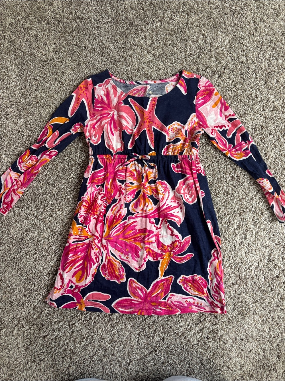 Lilly Pulitzer kids Navy Dress with Pink & Orange Floral Print